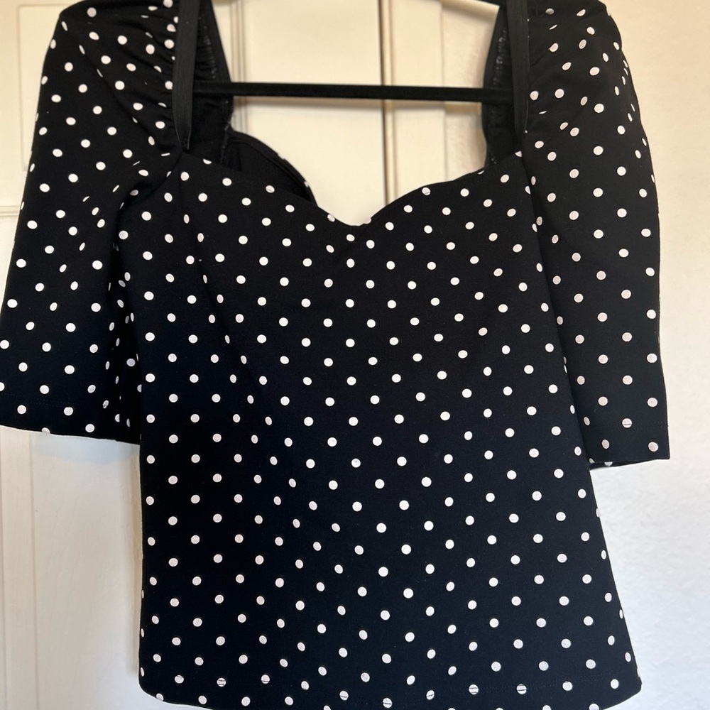 H&M Black and White Puff Sleeve Blouse